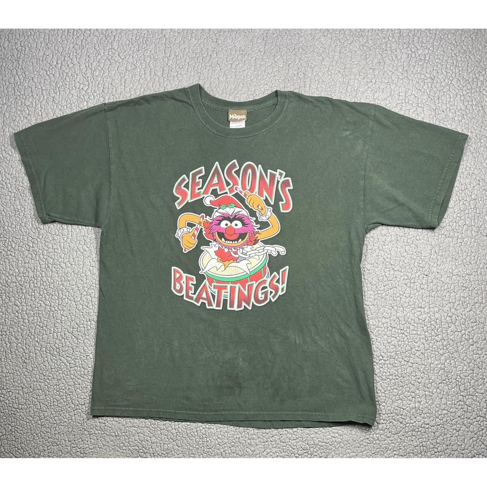 VTG The Muppets Animal Shirt‎ Mens XL Green Christmas Season's Beatings Graphic